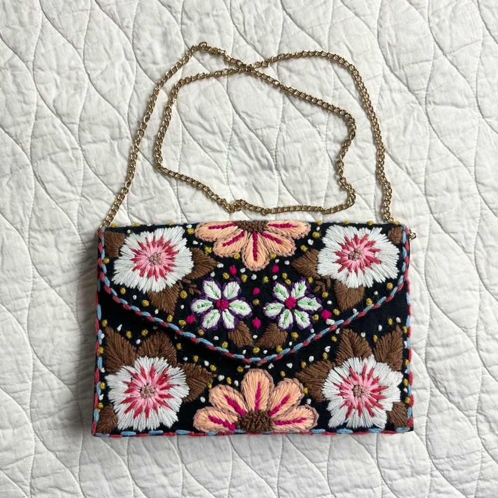 Floral Embroidered Cottagecore Crossbody Boho Purse Envelope Bag Grandmacore